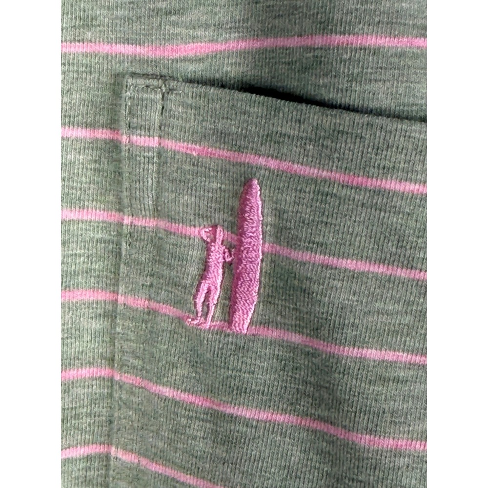 Johnnie-O Hangin Out Mens Large Polo Shirt Green Pink Striped Short Sleeve
